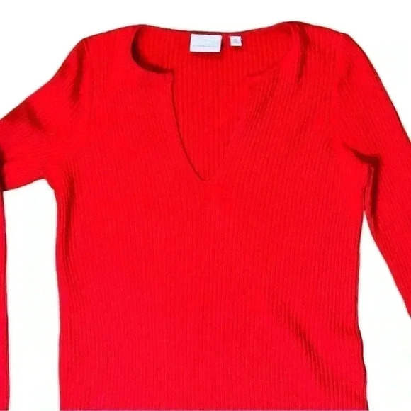 Anthropologie ett:twa Sweater Ribbed Red Merino Wool V-Neck XS - Picture 3 of 7